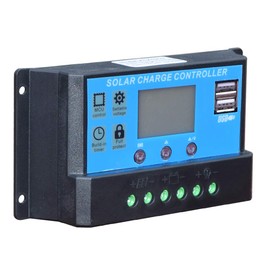 10A Solar Charge Controller,Solar Panel Controller 20Amp Dual USB 12V/24V Auto Paremeter Adjustable PWM LCD Solar Controller Regulator with Load Timer Setting ON/Off Hours (12V/24V/10A)