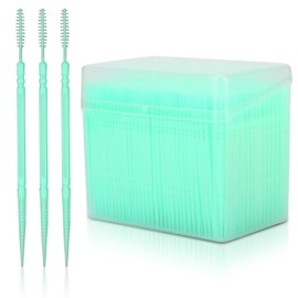 CYSFETENA 1100 Stück Kunststoff Zahnstocher Grün,Runde Doppelkopf Zahnstocher mit Aufbewahrungskoffer, Tragbare Zahnstocher für Unterwegs die Mundpflege Hause Outdoor Reisen