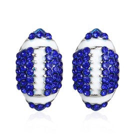 Classic Rhinestone Stud Sports Earrings Football Soccer Basketball Baseball Volleyball Earrings for Women-Football Blue