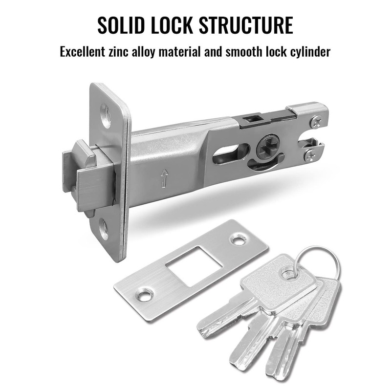 Silver Pocket Door Lock with Key and 2 3/8" 60mm