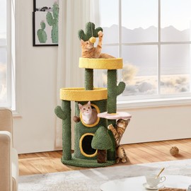 Yaheetech Cactus Cat Tree, 48.5″ H Oasis-Themed Cat Tower for Indoor Cats, Flower Cat Tree w/ 2-Tiered Condo, Scratching Posts & Fluffy Balls, Cat Activity Center Play House