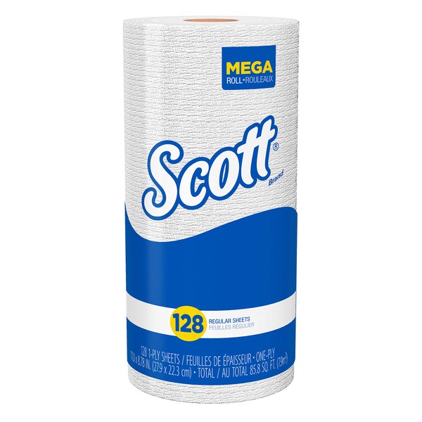 Scott 41482 Kitchen Roll Towels, 11 x 8 25/32, 128 per Roll (Case of 20 Rolls)