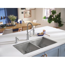 Moen S3947C Modern Deck Mounted Kitchen Soap Dispenser with Above the Sink Refillable Bottle, Chrome