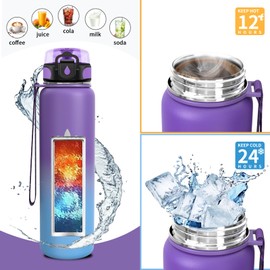 Vikaster Stainless Steel Water Bottle, 1000 ml Stainless Steel Drinking Bottle, Leak-proof Water Bottle for School, Sport