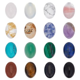 HOBBIESAY 16 Stück 16 Stile Stein Cabochons Flache Rückseite Natürlicher Synthetischer Stein Edelsteine Flacher Runder Cabochon Bunter Edelstein Für Die Schmuckherstellung 14x10x6mm