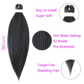 Pre stretched Braiding Hair Easy Braid Professional Hair Extensions Hot Water Setting Synthetic Fiber Crochet Twist Hair Yaki Texuture Itch Free Long Soft (26inch 3packs Jet Black)