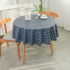 LOHASCASA Round Vinyl Table Cloth Plastic Cover, Waterproof Wipeable PVC Oilcloth Spillproof Checkered Tablecloth, Small Round Rustic Outdoor Camping Tablecloth for Picnic Table, Navy Blue 54 Inch
