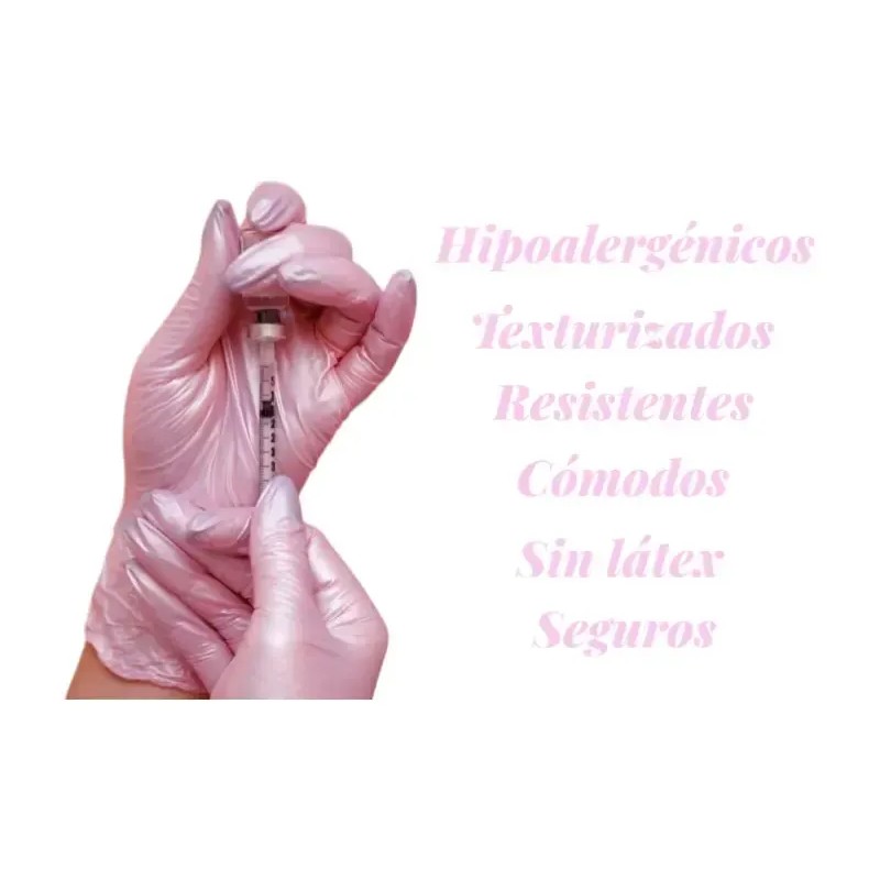 Guantes De Nitrilo Metálicos Uniseal Antideslizantes C/100pz Color Rosa Talla