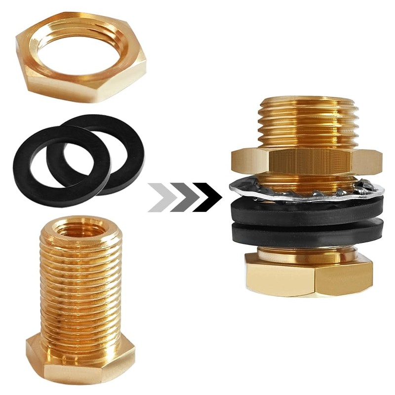 Brass Thru-bulk Coupler 3/8" NPT Female x 1/2" Male Bulkhead,