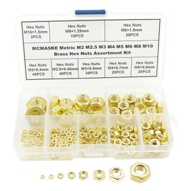 MCMASKE M2 M2.5 M3 M4 M5 M6 M8 M10 Brass Hex Nuts Assortment Kit for Screws and Bolts
