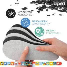 biped 3 Pairs of Children's Activated Carbon Latex Insoles - for Climate Control - Shoe Insoles Against Sweaty Feet for Hygienic Fresh Shoes and Feet z2768, gray