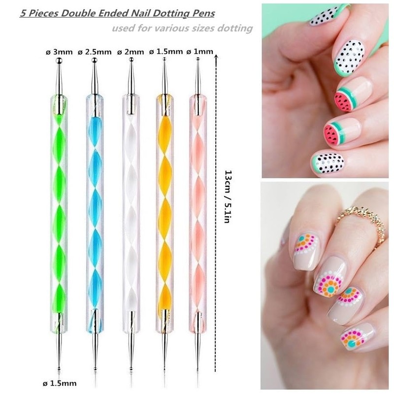 FULINJOY 5PCS Dual Tipped Nail Art Sculpture Pen with 5PCS