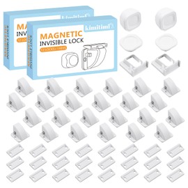 kimitimi Magnetic Cabinet Locks Baby Proofing - Child Safety Cabinet Latch Locks with Adhesive, No Drill or Tools Installation, for Cabinets Drawers Doors - 24 Packs