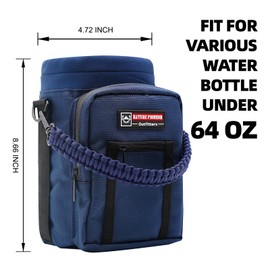 NATURE PIONEOR Water Bottle Holder with Adjustable Strap - 26/32/36/40/46/64oz Insulated Water Bottle Sling Carrier with Paracord Handle & 2 Pockets, Outdoor Sports, Hiking, Camping, Gym