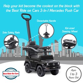 Best Ride On Cars 3 In 1 Mercedes G-Wagon Push Car for Toddlers 1 to 3 Years Old, Kids Outdoor Stroller with Music, Horn Sounds, and Handle, Realistic Driving Experience, Black