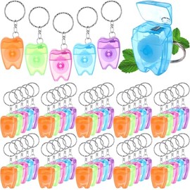 Landical 50 mini llaveros de hilo dental con forma de diente, portátiles, para viajes, donaciones, limpieza dental, cuidado bucal, 15 m16,4 yardas