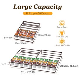 Kssiaz Coffee Pod Holder Drawer, Expandable K Cup Holder Compatible with Keurig K-Cup, K Cup Drawer Organizer Hold 35-70 Coffee Pod Storage for Coffee Station Office and Kitchen, Bronze