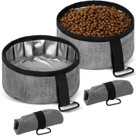 Meanplan 2 Pack Portable Dog Bowls Foldable Travel Dog Dish Portable Dog Water Bowl Water and Food Bowls Pet Hiking Accessories for Small and Large Dogs(Gray,40 oz)