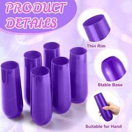 Tioncy 6 Pcs Stemless Champagne Glasses 9.4 Oz Wedding Toasting Champagne Flutes Bachelorette Party Champagne Glasses for Bridal Wedding Shower Party Birthday Cocktail(Purple)