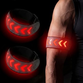 Wood Homing LED Armband for Running - 2 Pack Reflective LED Glow Bracelet with Arrow Indicator Adjustable Strap for Men Women Kid Waterproof Wrist Ankle Gear Light for Cycling Walking Jogging Safety