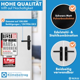 lockzz Estenfeld Door Handle Set Stainless Steel Black Matt Door Fitting for Room Doors, Long Plate, L-Shape, BB - Deadlock