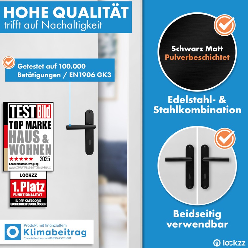 lockzz Estenfeld Door Handle Set Stainless Steel Black Matt Door