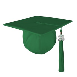 Class Act Graduation Adult Unisex Matte Graduation Cap with Matching Bling Charm Tassel, Kelly Green