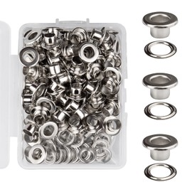 KIMI-HOSI Set of 100 5 mm Eyelets Copper Eyelets in Fabrics with Washers Super Light Eyelets Grommet Kit Silver with Plastic Box Silver Eyelets Set for Leather Fabric Shoes Clothing Hats Handbags