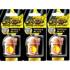 Areon Fresco Auto Vanille Schwarz Duft Glas Duftflakon Set Flakon Holz Set Hängend Anhänger Spiegel 4ml (Pack x 3)
