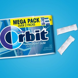 ORBIT Peppermint Sugar Free Chewing Gum Travel Essentials Mint Spring Break Travel Gum, 30 Ct Mega Pack
