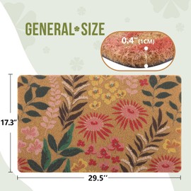 Carvapet Artificial Coir Doormat with Non-Slip Backing for Indoor and Outdoor 17 x 30 inch Front Door Welcome Mat Spring Summer Seasonal Doormat, Blossom