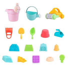 FUNTOCA Juguetes de Playa de Arena para Niños,Juego de 17 Moldes de Playa con Bolsa de Malla,Juguetes de Caja de Arena con Cubo y Pala de Playa,Playa Verano Juguetes de Arena al Aire Libre (17 Piezas)