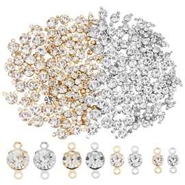 SUPERFINDINGS 192Pcs 4 Sizes Cubic Zirconia Links Rhinestones Bracelet Necklace Connector Pendant Platinum and Light Gold Crystal Diamond Round Charming Connectors for Jewelry Making, Hole: 1~1.2 mm