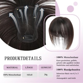 Hair Toppers for Women Made of Real Human Hair with Fringe, Hand-Sew 360° 3D Coverage, Natural for Thinning Hair Hairpieces for Women Toppers (Dark Brown)