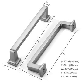 khtumeware 6 Pack Brushed Nickel Cabinet Pulls, 5 Inch(128mm) Hole Centers Solid Satin Nickel Cabinet Handles Kitchen Hardware Straight Bar for Cabinets and Drawer Pulls