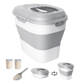 DDMOMMY 20-50 Lbs Food Storage Containers,Collapsible Rice Container with Wheel Airtight Locking Lid,Flour Storage Container with Small Food Container and Scoop,Suitable for Food,Rice,Pet Food,Flour