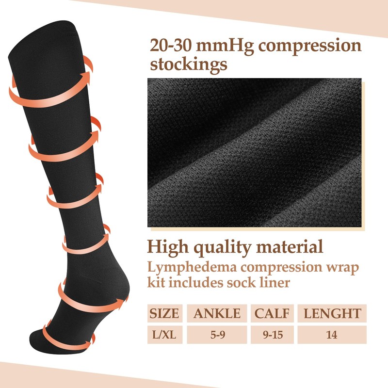 3 Pair Lymphedema Compression Leg Wrap with Calf Compression Sock