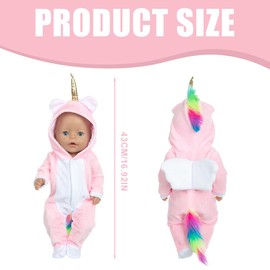 NHPY Baby Born Dress, Doll Clothes 43 cm, Baby Bor N Accessories, Unicorn Bodysuit + Hanger, Doll Clothes Baby Born, for Baby Dolls 35-45 cm, multicoloured