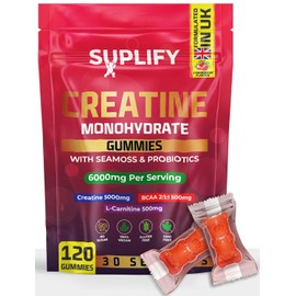 Creatine Monohydrate Gummies – 5000mg High-Potency | 120 Vegan Sugar-Free Gummies with BCAAs, L-Carnitine, Seamoss & Probiotics | 1 Month Supply | Pre-Workout Muscle Builder | Strawberry