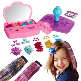 LANSKLBD Hair Gem Stamper Kit for Girls - Reusable Hair Glitter with 5 Shapes (Stars, Hearts, Bows), No Glue Needed, Easy Apply & Remove, Princess Accessories Design Art Crafts Gift for Kids 5+