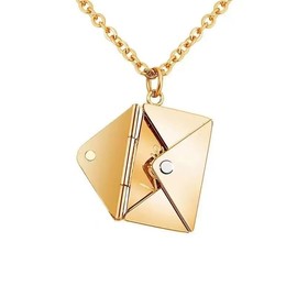 Spevert Envelope Pendant Love Letter Necklace for Women and Men Engraved Locket with Love You Couple Jewelry (Gold Love You)