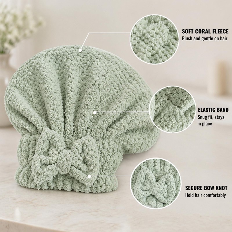 Hair Wrap Towel Set - Hair Towel Cap - Coral