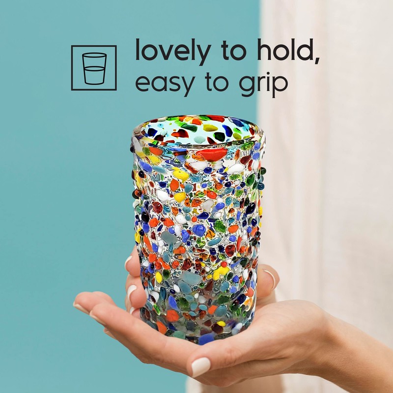 MexHandcraft Confetti Rocks 14 oz Drinking Glasses (set of 6)