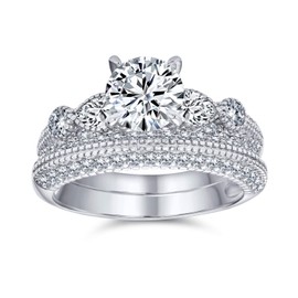 Vintage Style 1.25CT Round Solitaire Filigree AAA CZ Engagement Wedding Band Ring Set For Women .925 Sterling Silver