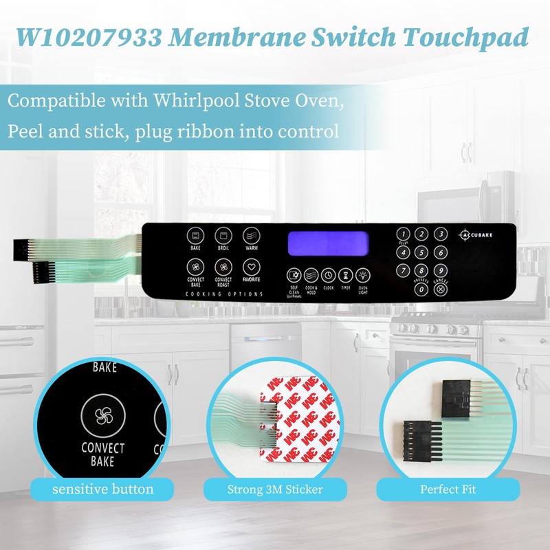 W10207933 Membrane Switch Touch Pad - OEM Compatible with Whirlpool