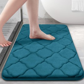 OLANLY Memory Foam Bath Mat Rug 30x20, Ultra Soft Non Slip and Absorbent Bathroom Rug, Machine Wash Dry, Comfortable, Thick Bath Rug Carpet for Bathroom Floor, Tub and Shower, Peacock Blue