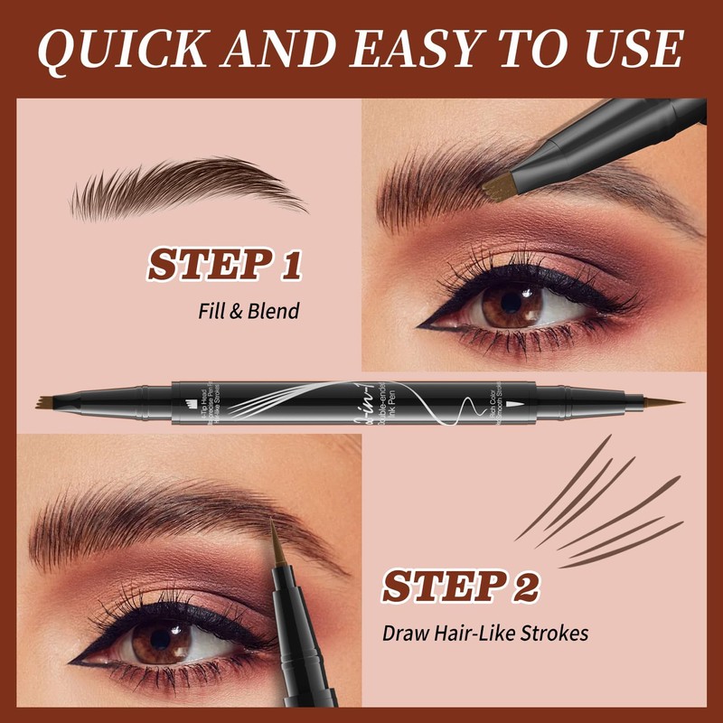Pack of 2 Eyebrow Pencils, Waterproof, 2-in-1 Dual-Ended Microblading Eyebrow