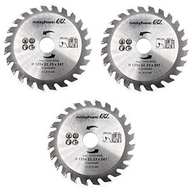 Pack of 3 Carbide Circular Saw Blades Diameter 125 mm x 22.23 mm / 20 mm / 24T Teeth for Wood Plastic Saw Blade