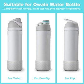 Airboat 2PCS Silicone Water Bottle Boot for Owala 24oz, Protective Bottom Bumper Anti-Slip Sleeve for FreeSip, Twist, and Flip Stainless Steel Bottles, Dishwasher Safe and BPA Free(Grey)