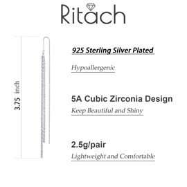 Ritach 925 Silver Dangle Thread Earrings for Women Statement 5A Cubic Zirconia Prom Earrings for Wedding Elegant Jewelry for Bride